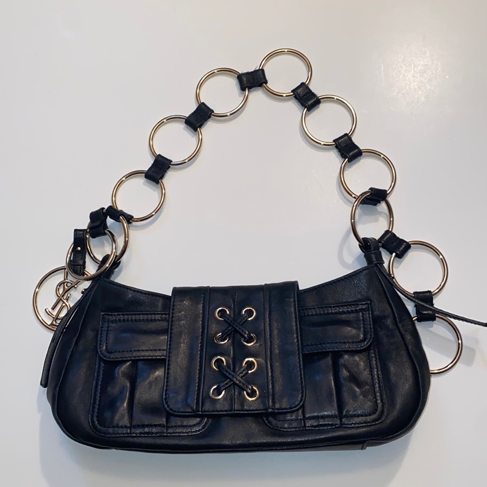 Stunning! YSL Black Leather Loop-Ring Purse